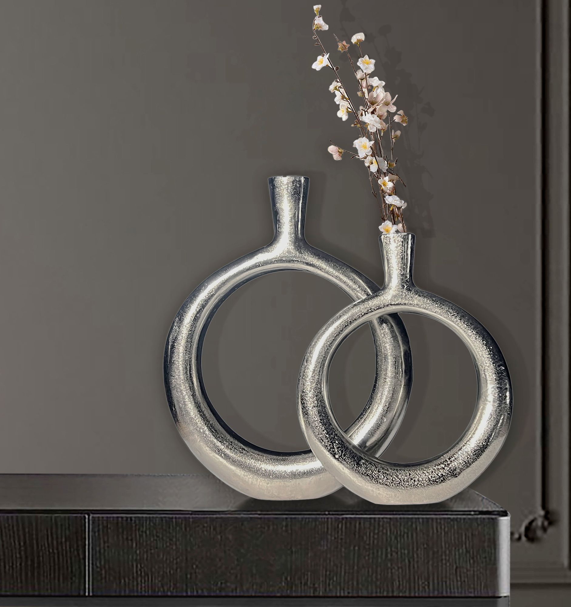 Vase 2er Set FineBuy Blumenvase Aluminium Donut Tischvase Modern Rund Wohndeko – Ansicht 2