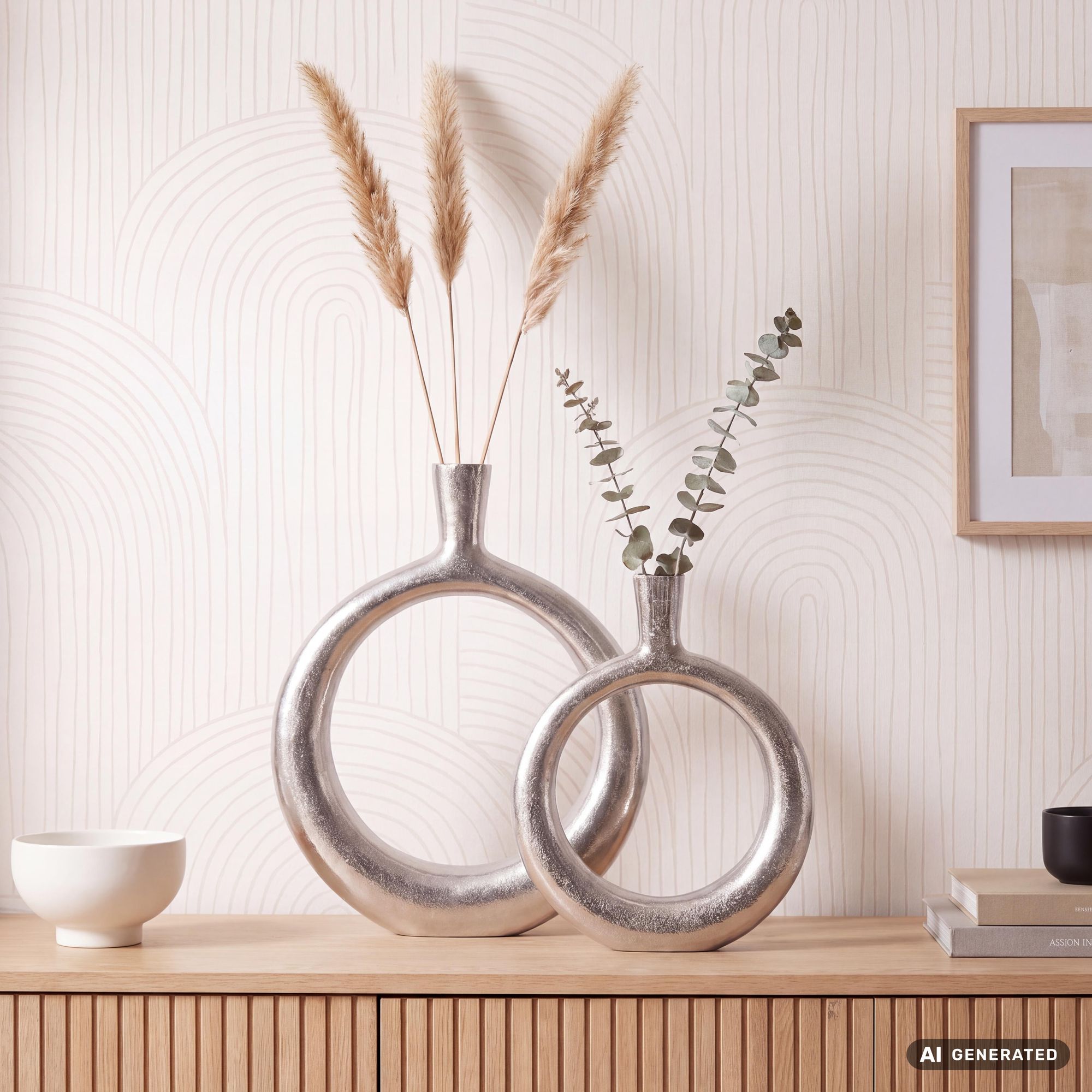 Vase 2er Set FineBuy Blumenvase Aluminium Donut Tischvase Modern Rund Wohndeko – Ansicht 1