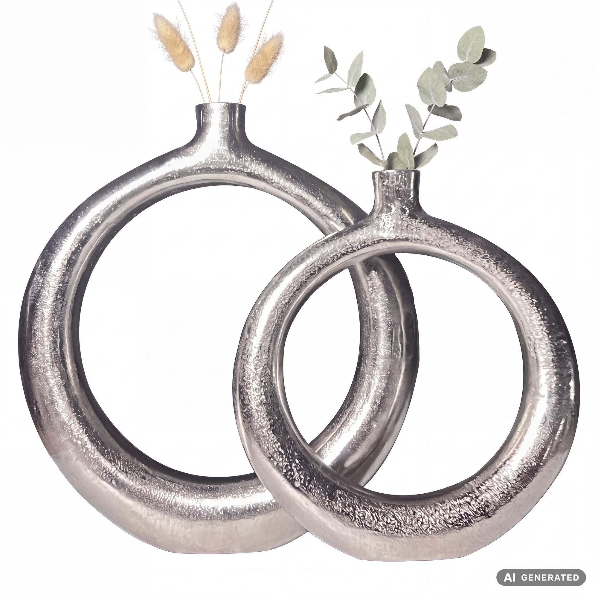 Vase 2er Set FineBuy Blumenvase Aluminium Donut Tischvase Modern Rund Wohndeko – Ansicht 6
