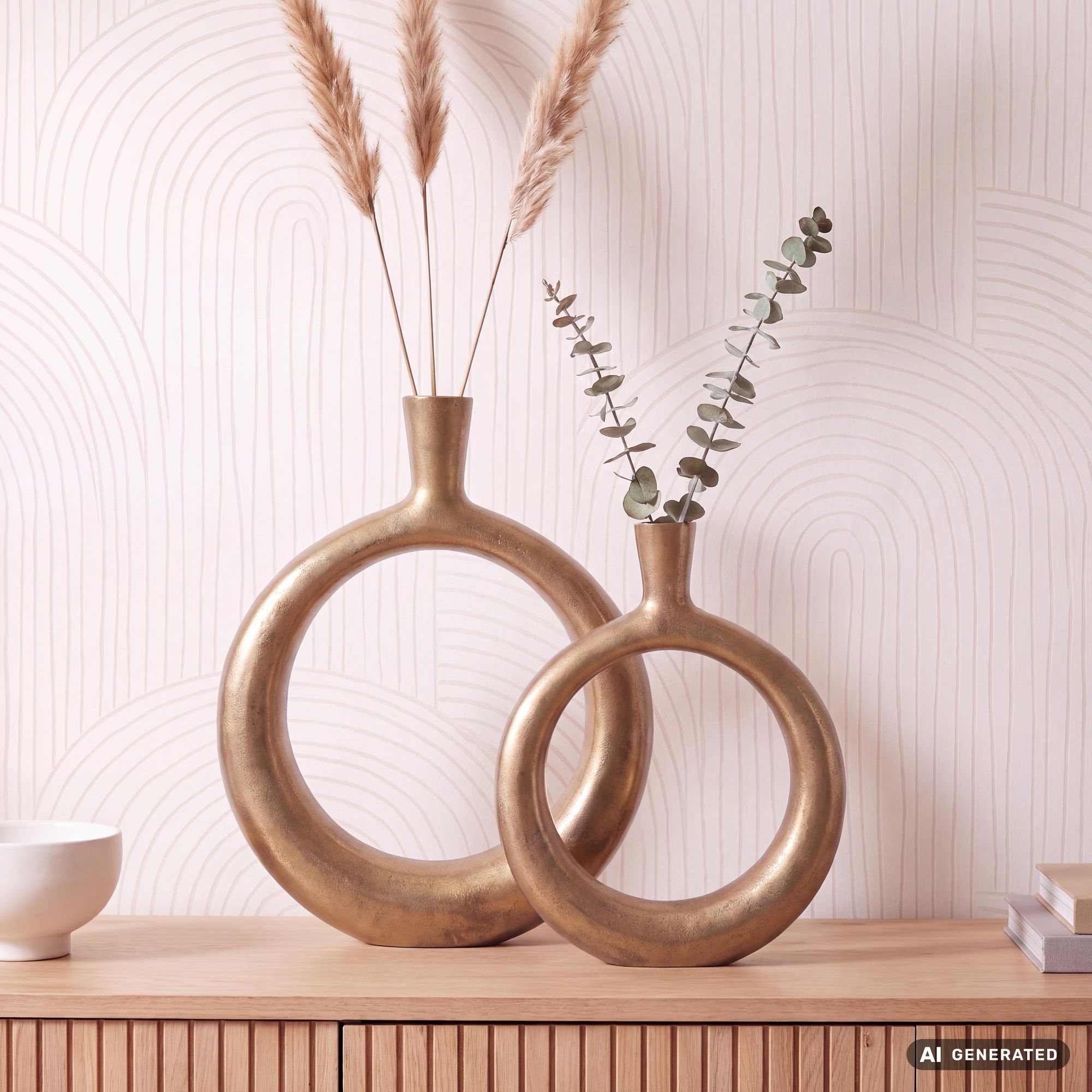Vase 2er Set FineBuy Blumenvase Aluminium Donut Tischvase Modern Rund Wohndeko – Ansicht 1
