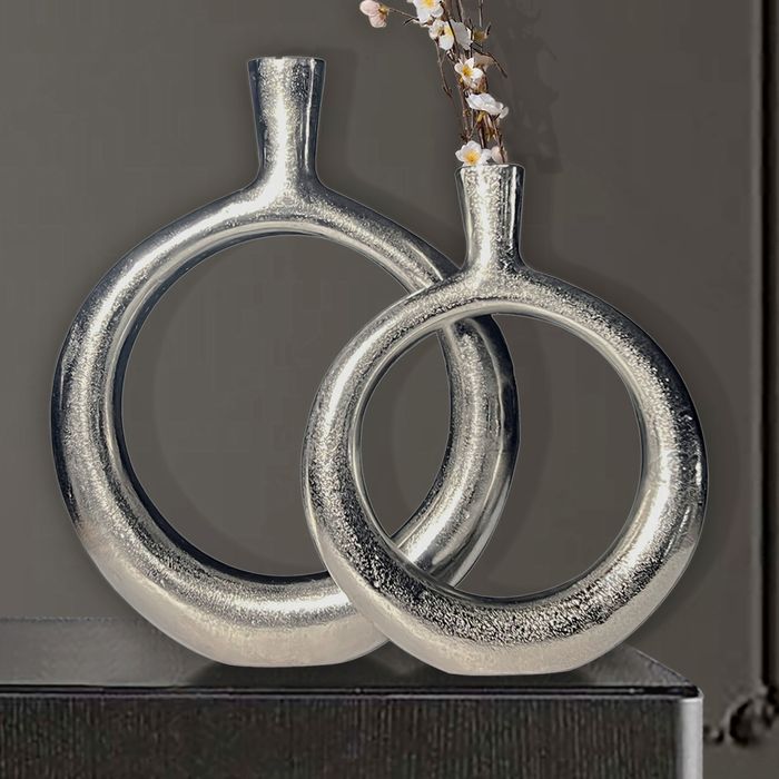 Vase 2er Set FineBuy Blumenvase Aluminium Donut Tischvase Modern Rund Wohndeko