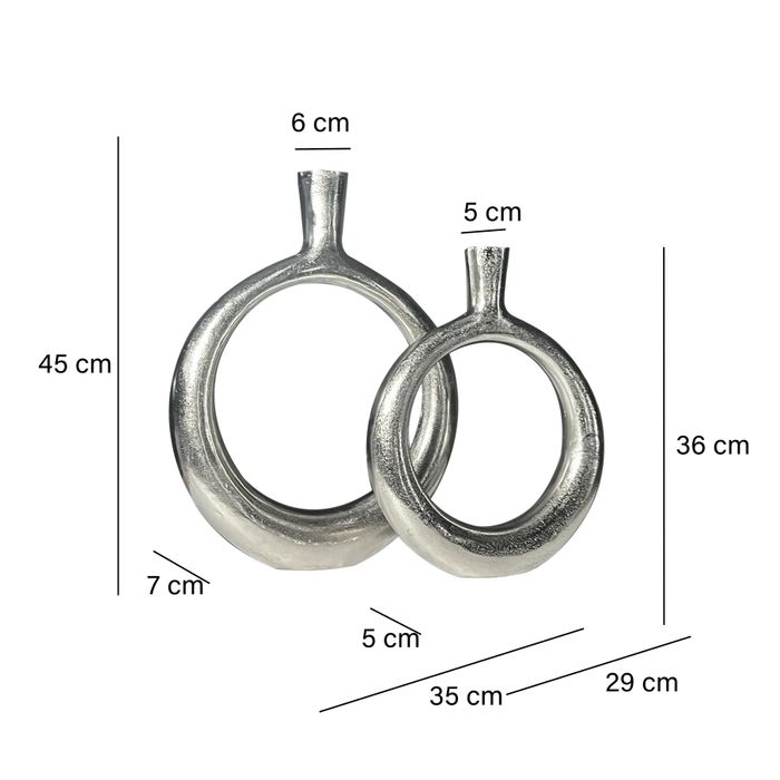 Vase 2er Set FineBuy Blumenvase Aluminium Donut Tischvase Modern Rund Wohndeko – Maßzeichnung