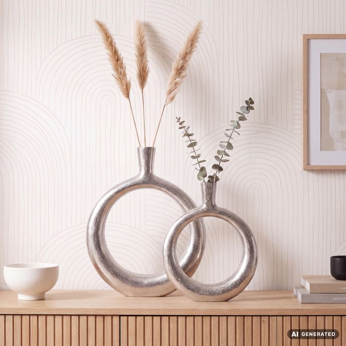 Vase 2er Set FineBuy Blumenvase Aluminium Donut Tischvase Modern Rund Wohndeko