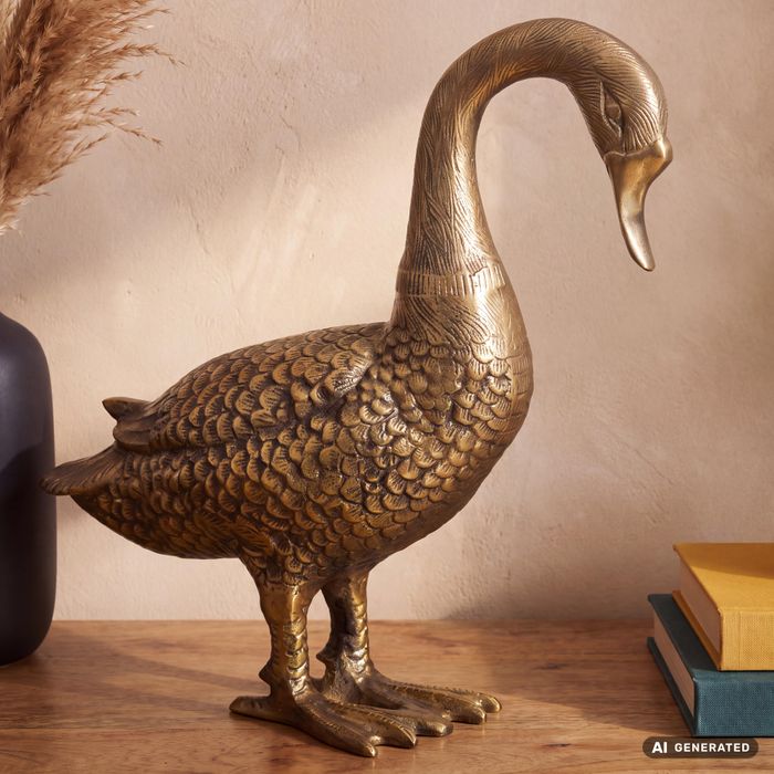 FineBuy Dekofigur Gans Aluminium Gold 46 cm Wohndekoration Tischdekoration, Design Metall Deko Alu Modern, Tischdeko Wohndeko Aluminiumdekoration, Dekoration Wohnaccessoire