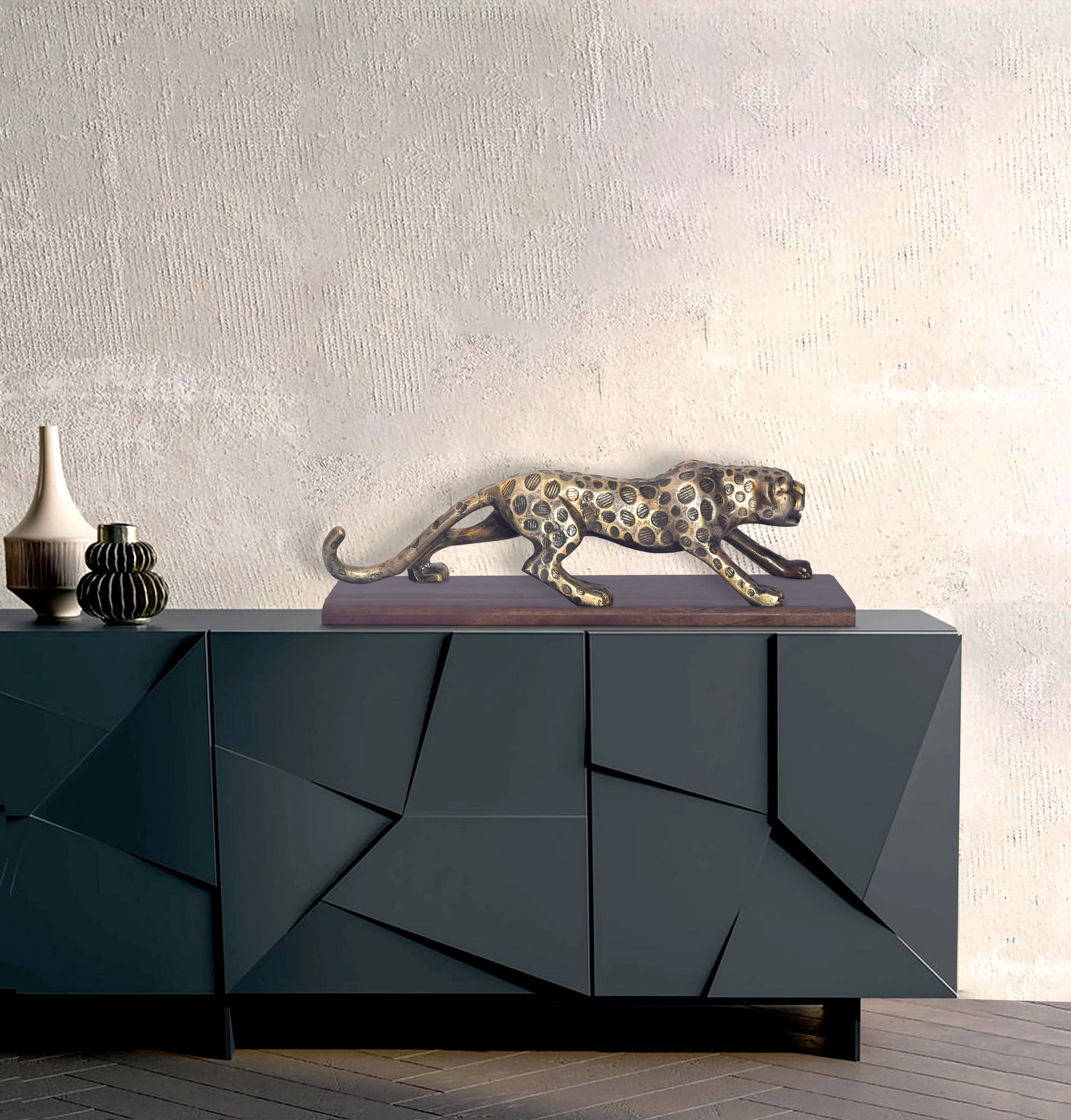 Deko Panther FineBuy Wohndeko 63 cm Aluminium Gold Dekoration Modern Tischdeko – Ansicht 2