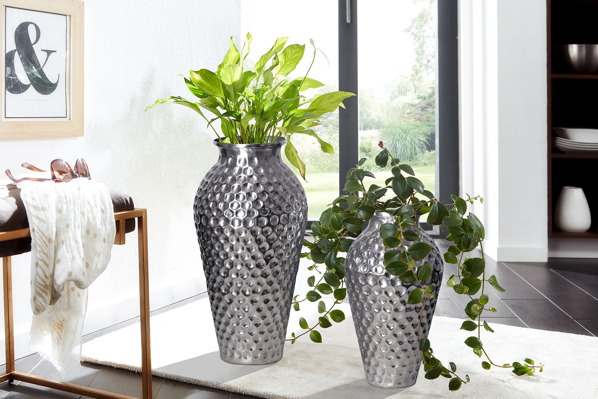 Vase 2er Set FineBuy Blumenvase Aluminium Amphore Tischvase Rund Dekovase – Ansicht 2