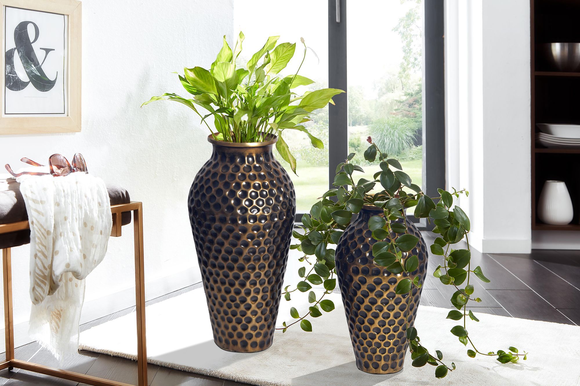 Vase 2er Set FineBuy Blumenvase Aluminium Amphore Tischvase Rund Dekovase – Ansicht 2
