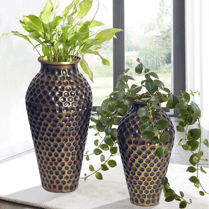 Vase 2er Set FineBuy Blumenvase Aluminium Amphore Tischvase Rund Dekovase