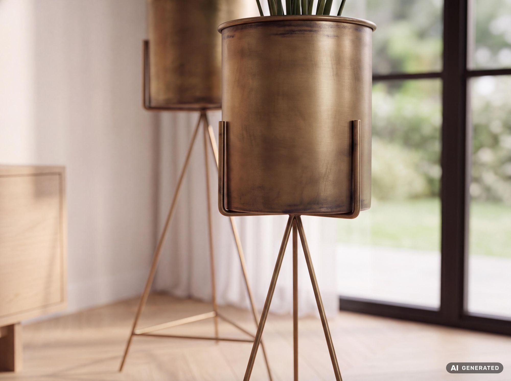 Blumentopf FineBuy Pflanzenkübel 2er Set Metall Gold Rund Pflanzgefäß Hoch Eisen – Ansicht 4