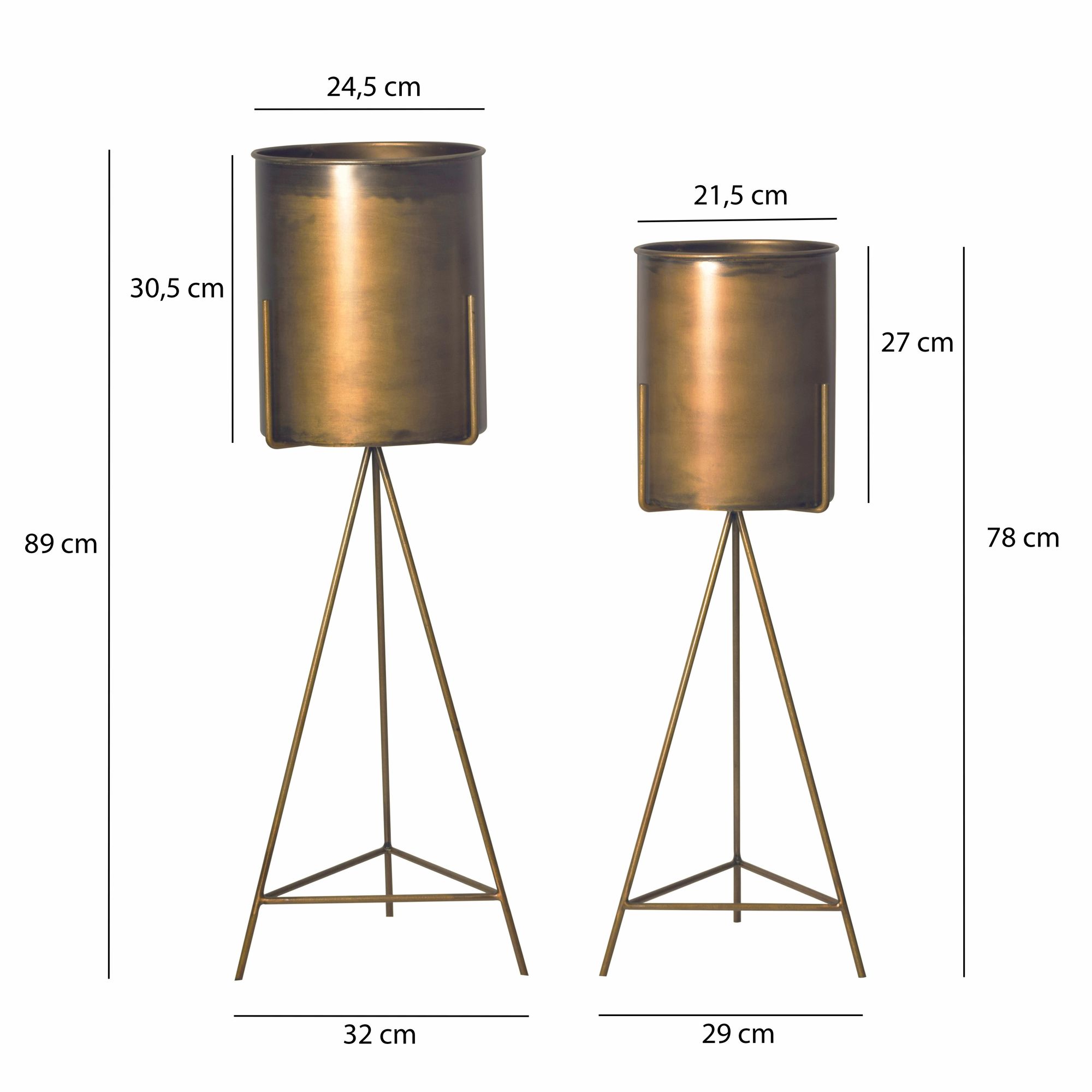 Blumentopf FineBuy Pflanzenkübel 2er Set Metall Gold Rund Pflanzgefäß Hoch Eisen – Ansicht 3