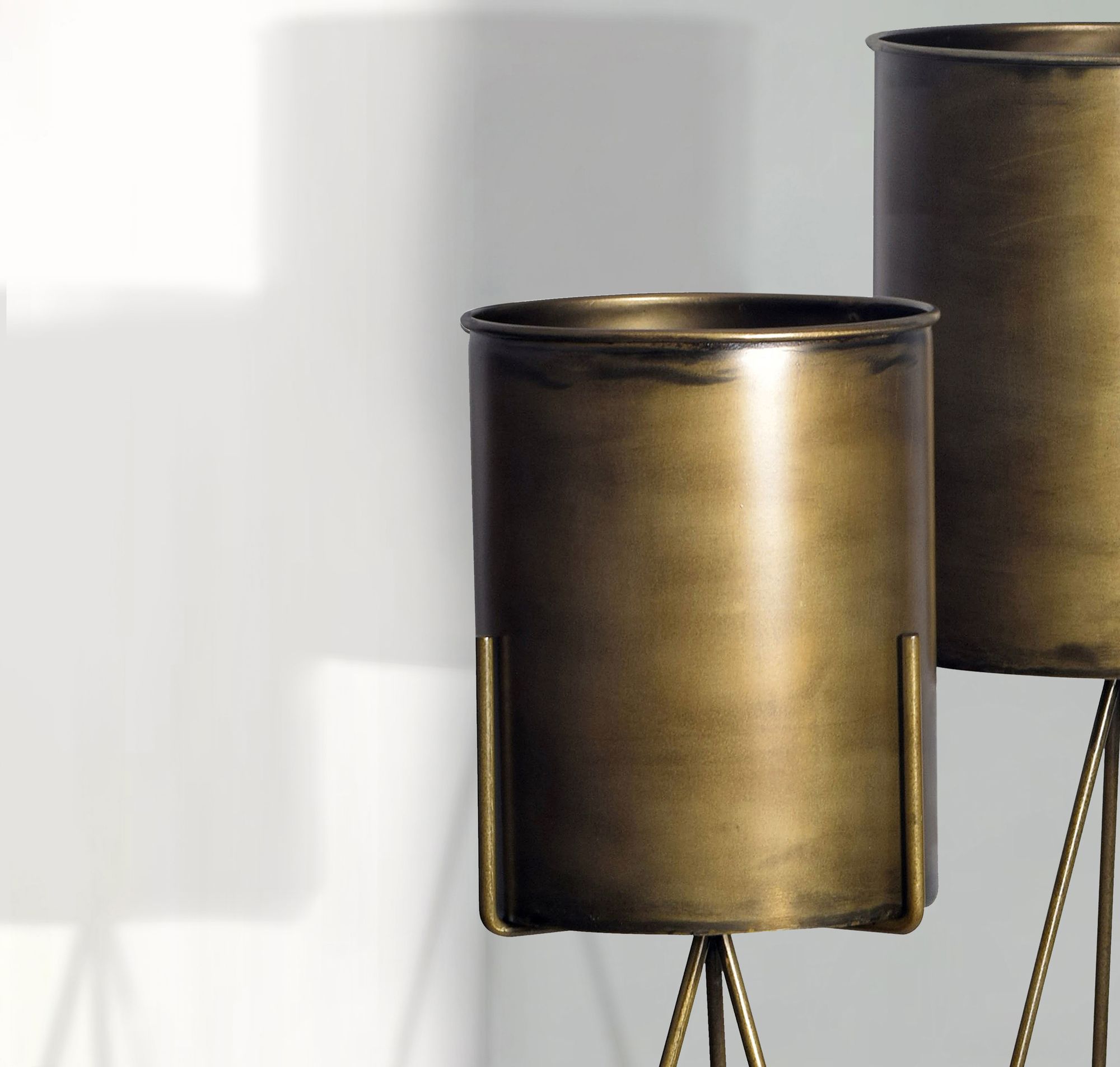 Blumentopf FineBuy Pflanzenkübel 2er Set Metall Gold Rund Pflanzgefäß Hoch Eisen – Ansicht 4