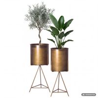 Blumentopf FineBuy Pflanzenkübel 2er Set Metall Gold Rund Pflanzgefäß Hoch Eisen – Ansicht 6