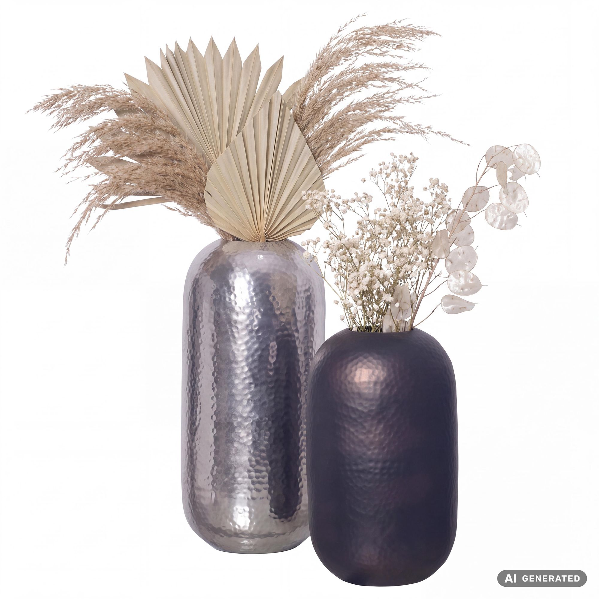 Vase 2er Set FineBuy Blumenvase Aluminium Hammerschlag Tischvase Modern Rund – Ansicht 6