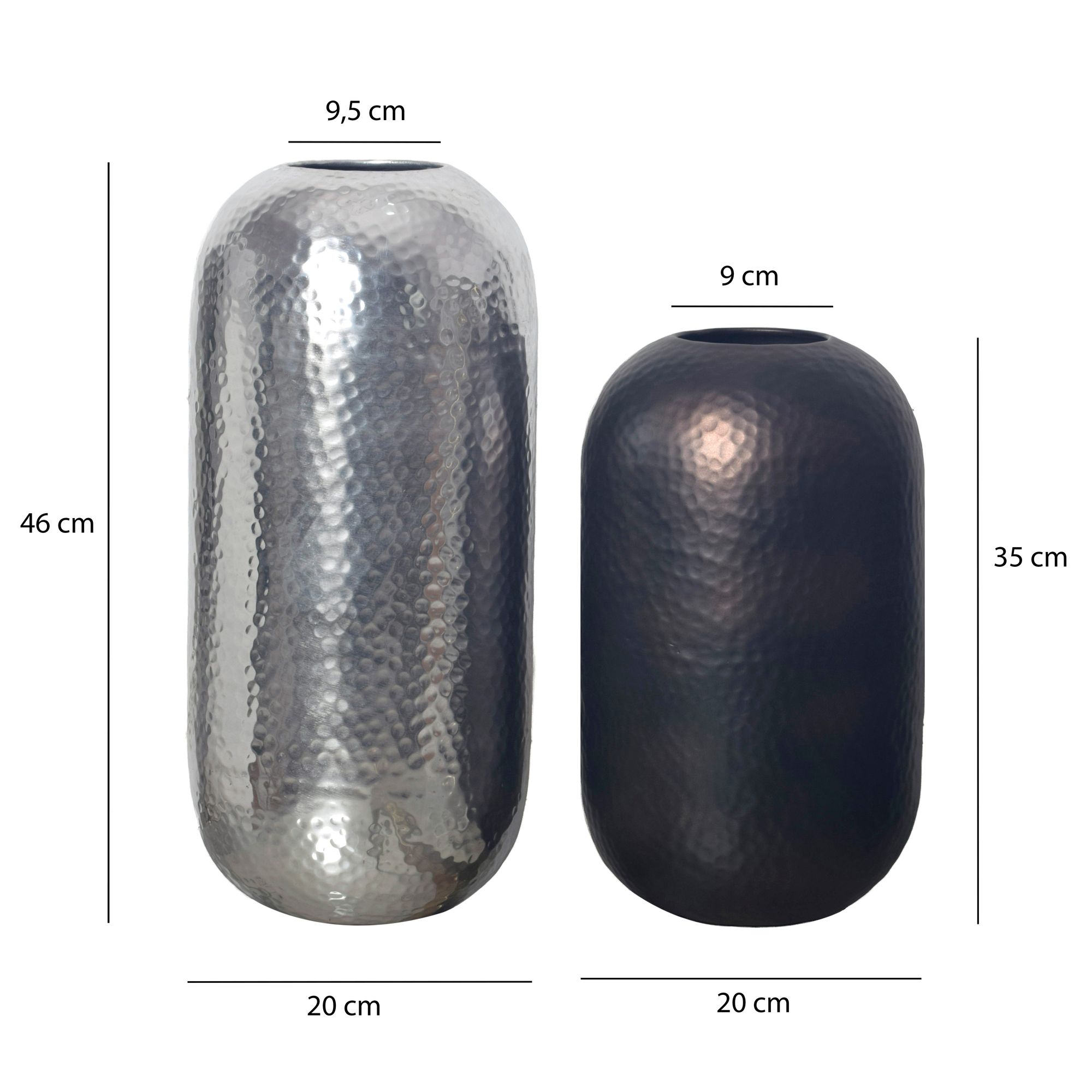 Vase 2er Set FineBuy Blumenvase Aluminium Hammerschlag Tischvase Modern Rund – Ansicht 3