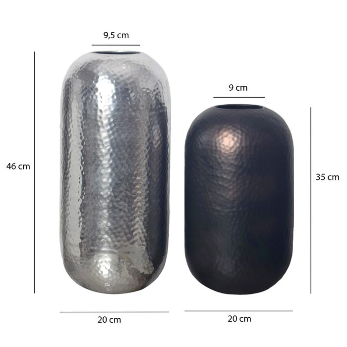Vase 2er Set FineBuy Blumenvase Aluminium Hammerschlag Tischvase Modern Rund – Maßzeichnung