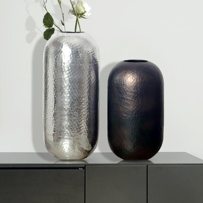 Vase 2er Set FineBuy Blumenvase Aluminium Hammerschlag Tischvase Modern Rund