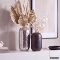 Vase 2er Set FineBuy Blumenvase Aluminium Hammerschlag Tischvase Modern Rund – Ansicht 1