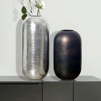Vase 2er Set FineBuy Blumenvase Aluminium Hammerschlag Tischvase Modern Rund – Ansicht 1