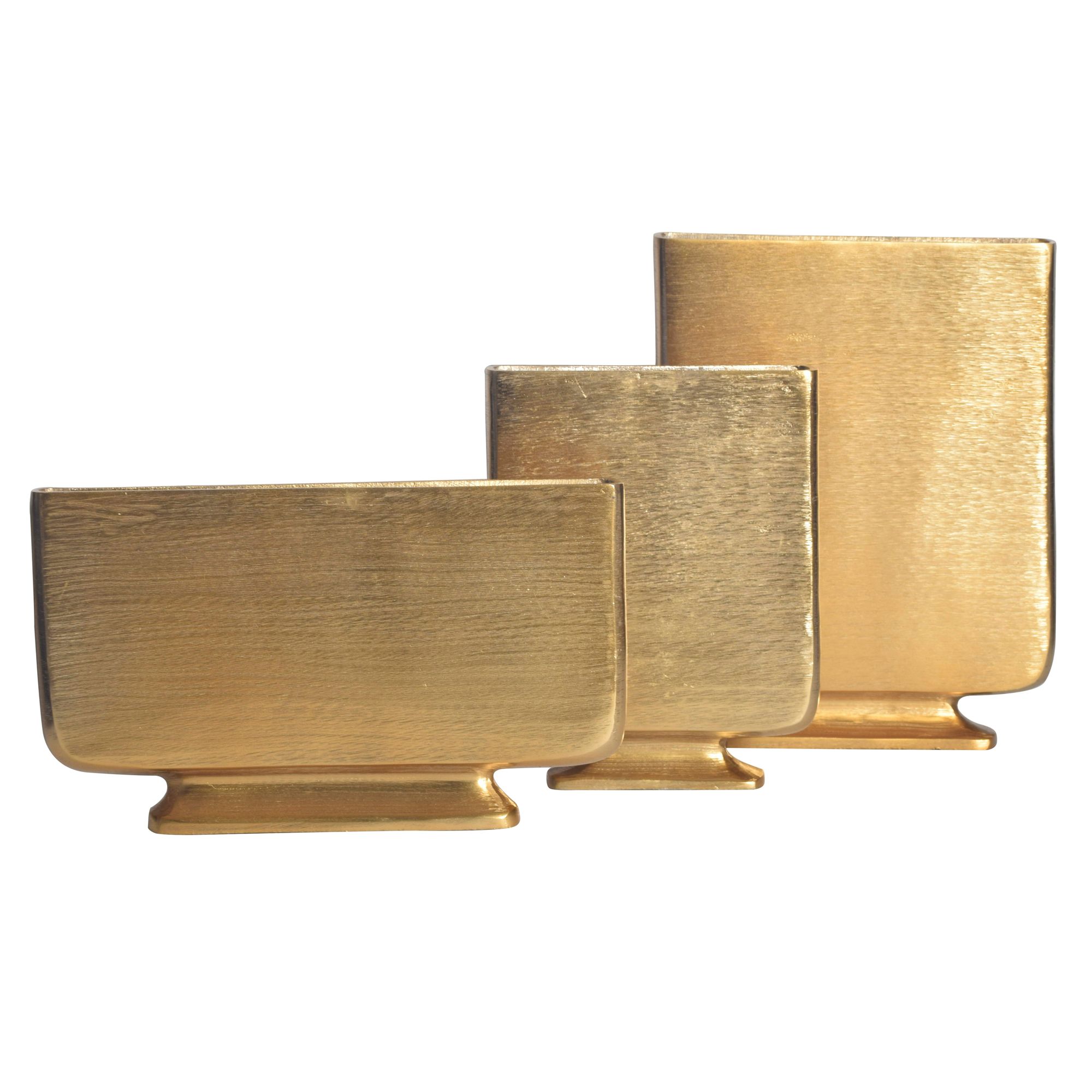 FineBuy Deko Vase 3er Set Aluminium Blumenvase Modern, Dekovase Eckig 3-teilig für Blumen, Alu Tischvase Wohndeko Metall Tischdeko Handgefertigt