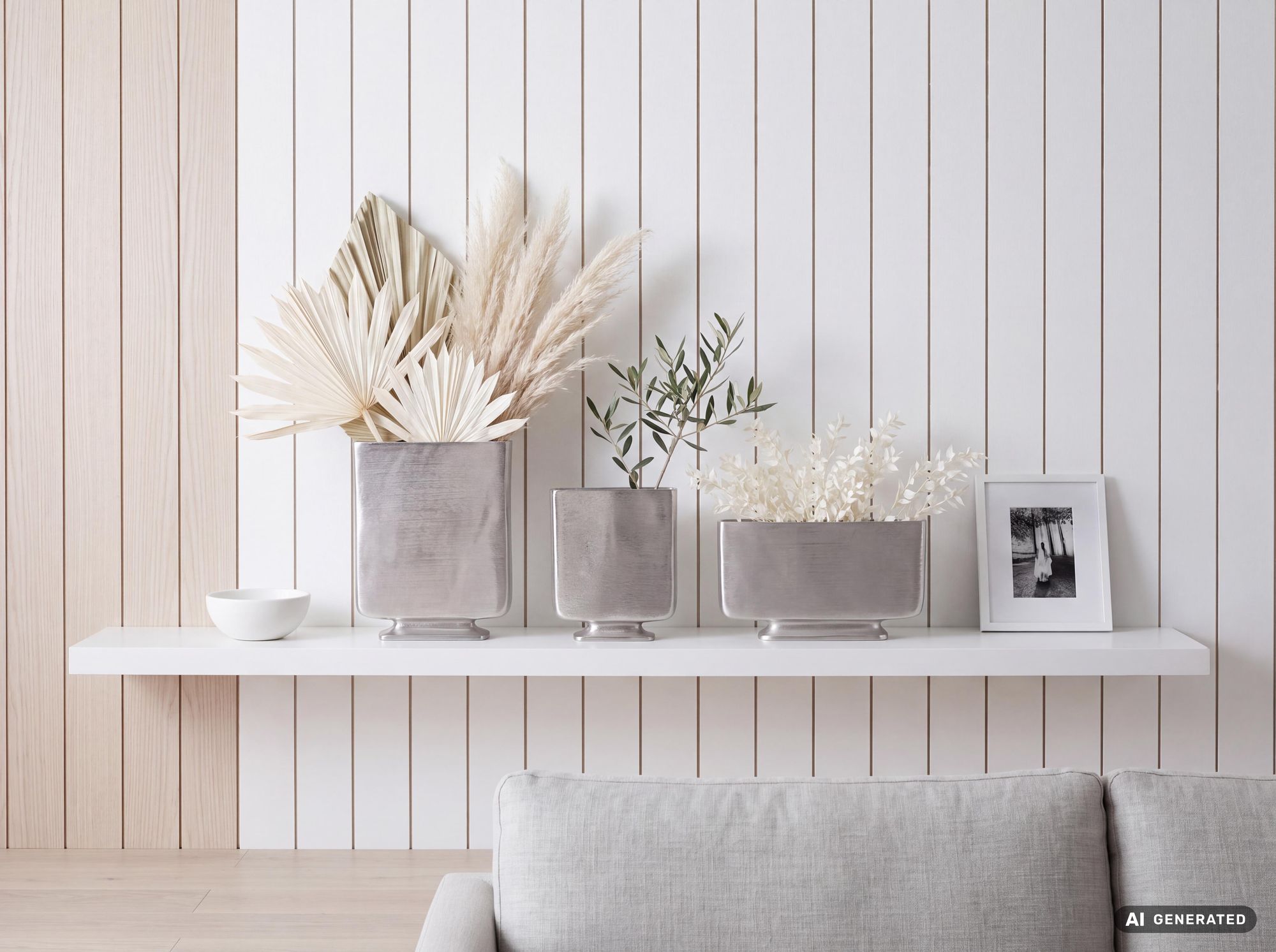 Deko Vasen 3er Set aus Aluminium in unterschiedlichen Höhen — modernes Wohnzimmer-Styling