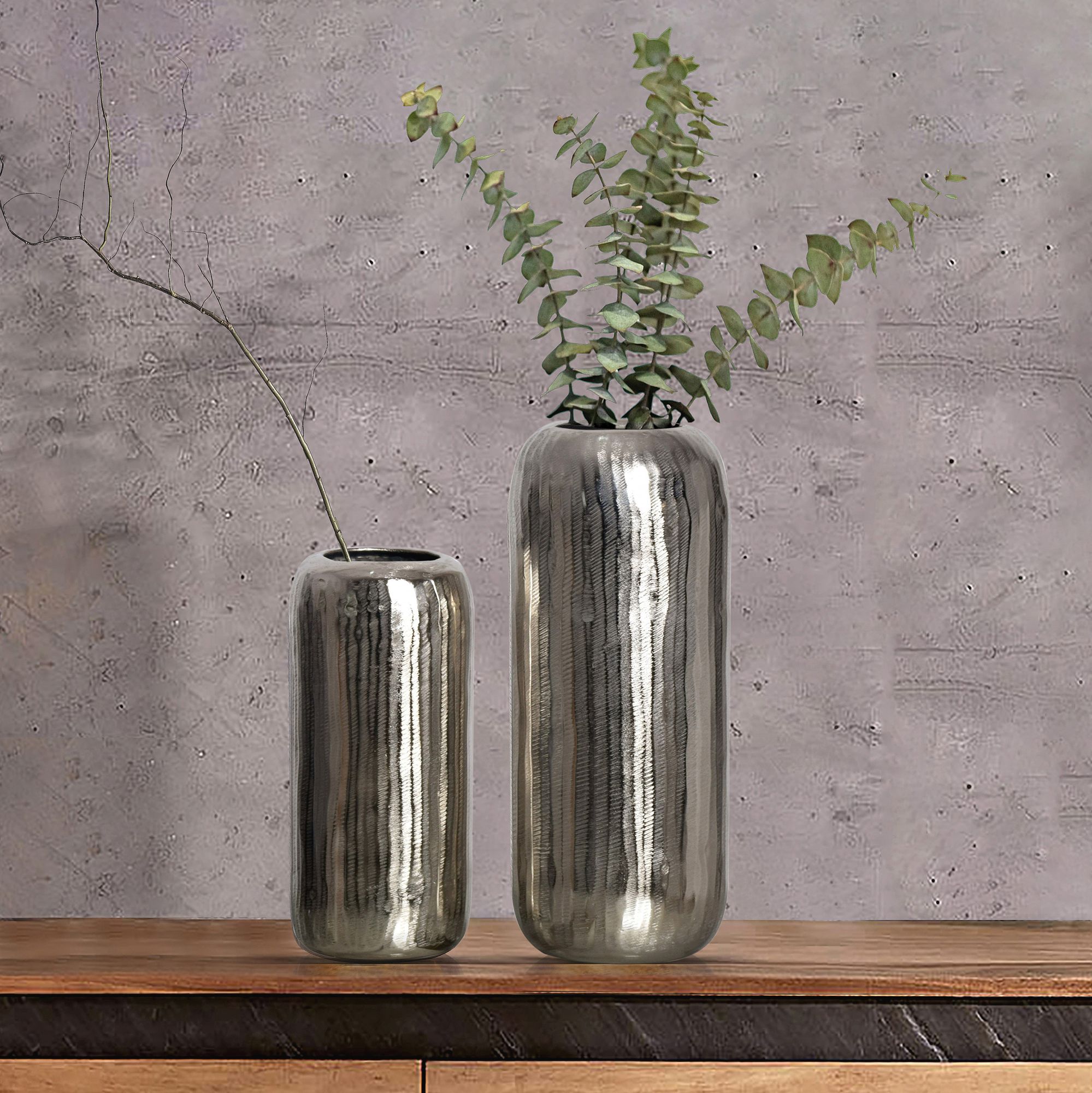 Vase 2er Set FineBuy Blumenvase Aluminium Zylinder Tischvase Rund Dekovase – Ansicht 1