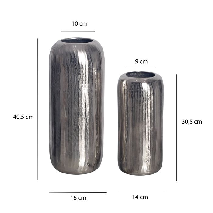 Vase 2er Set FineBuy Blumenvase Aluminium Zylinder Tischvase Rund Dekovase – Maßzeichnung