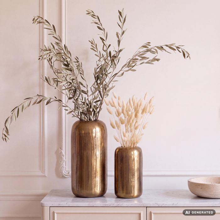Vase 2er Set FineBuy Blumenvase Aluminium Zylinder Tischvase Rund Dekovase