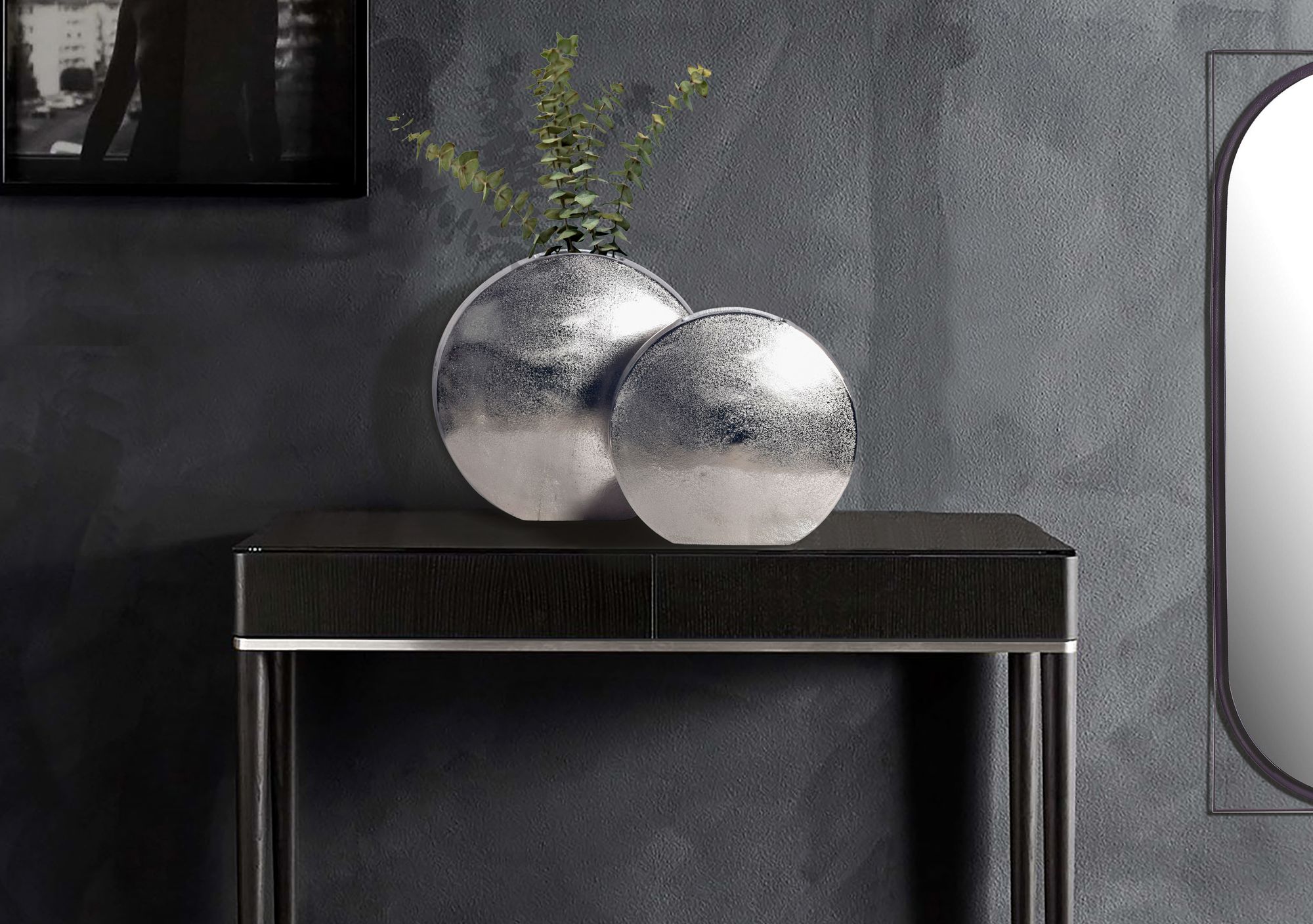 Vase 2er Set FineBuy Blumenvase Aluminium Tischvase Dekovase Modern Rund – Ansicht 2