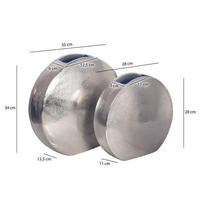 Vase 2er Set FineBuy Blumenvase Aluminium Tischvase Dekovase Modern Rund – Maßzeichnung