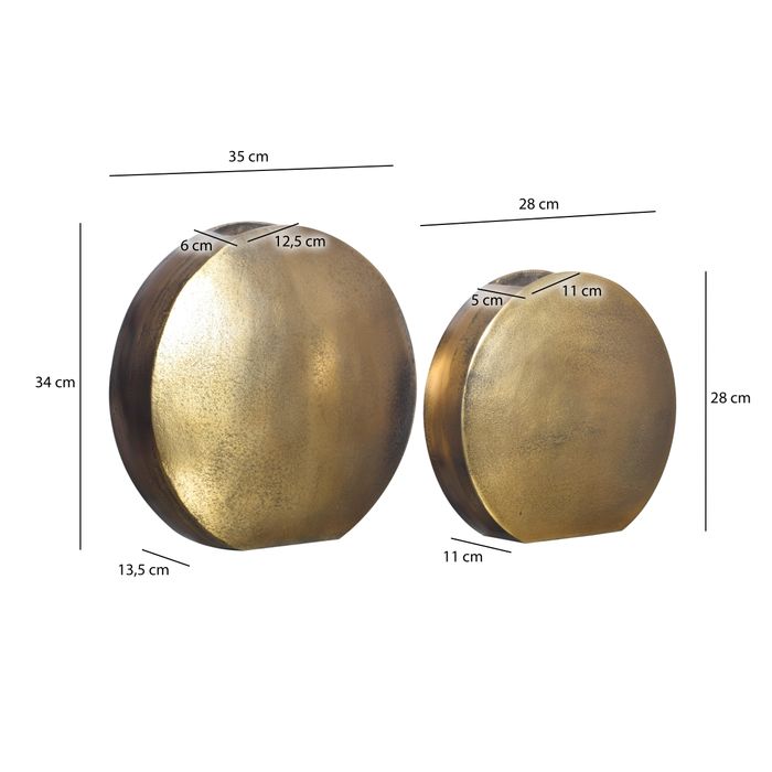 Vase 2er Set FineBuy Blumenvase Aluminium Tischvase Dekovase Modern Rund – Maßzeichnung