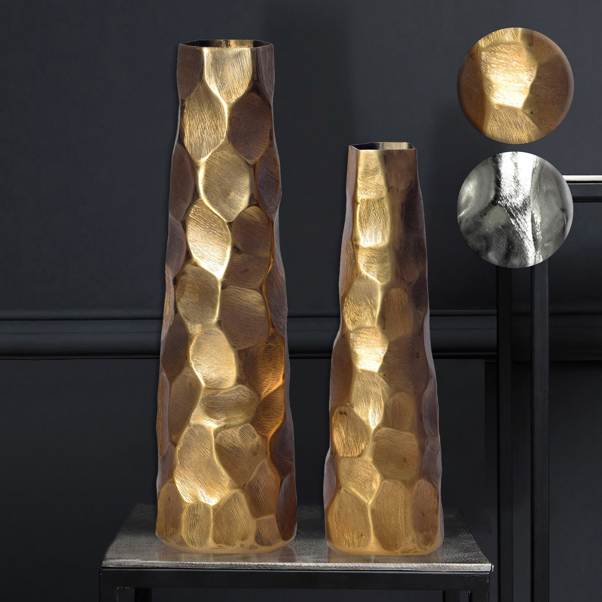 FineBuy Deko Vase 2er Set Aluminium Blumenvase Modern, Dekovase Hammerschlag-Design 2-teilig für Blumen, Alu Tischvase Wohndeko Metall Tischdeko Handgefertigt | Farbe: Silber FineBuy Deko Vase 2er Set Aluminium Blumenvase Modern, Dekovase Hammerschlag-Design 2-teilig für Blumen, Alu Tischvase Wohndeko Metall Tischdeko Handgefertigt | Farbe: Silber