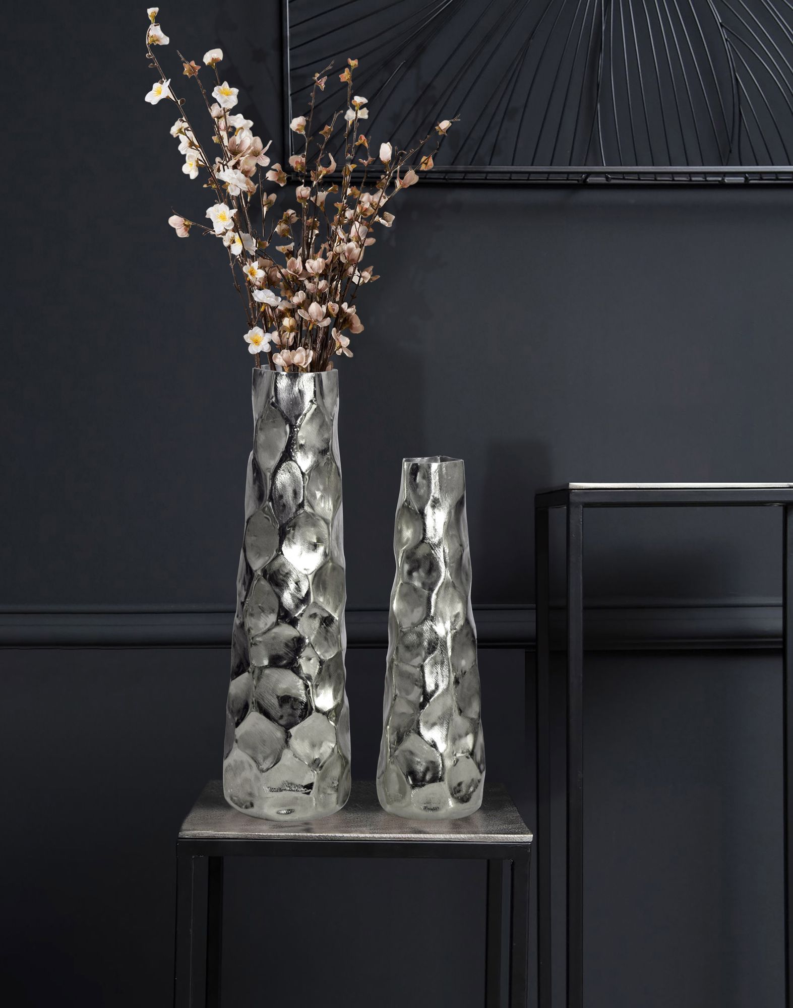 Vase 2er Set FineBuy Blumenvase Aluminium Tischvase Hammerschlag Dekovase Modern – Ansicht 2