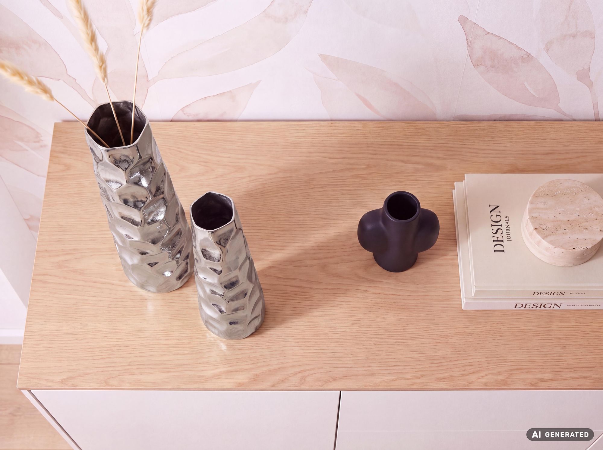Vase 2er Set FineBuy Blumenvase Aluminium Tischvase Hammerschlag Dekovase Modern – Ansicht 5