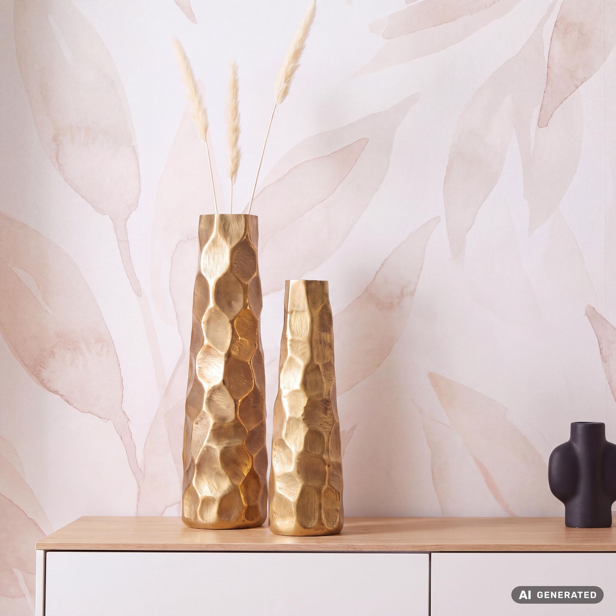 FineBuy Deko Vase 2er Set Aluminium Blumenvase Modern, Dekovase Hammerschlag-Design 2-teilig für Blumen, Alu Tischvase Wohndeko Metall Tischdeko Handgefertigt