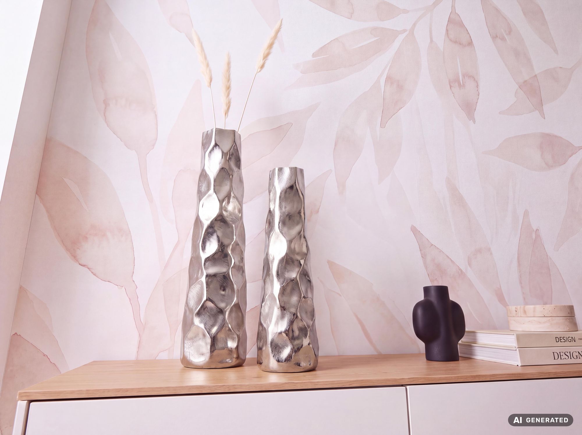 Vase 2er Set FineBuy Blumenvase Aluminium Tischvase Hammerschlag Dekovase Modern – Ansicht 7