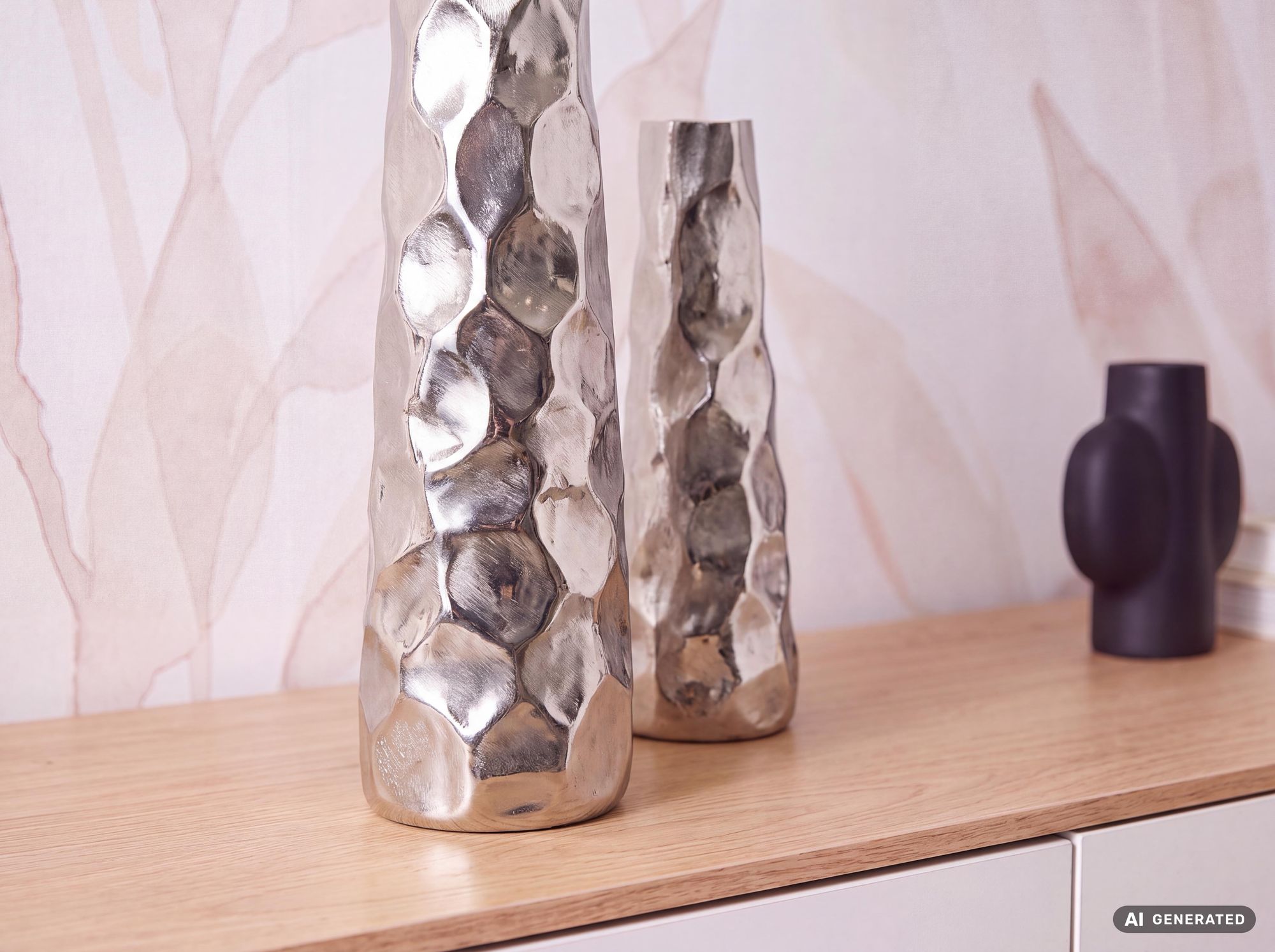 Vase 2er Set FineBuy Blumenvase Aluminium Tischvase Hammerschlag Dekovase Modern – Ansicht 4
