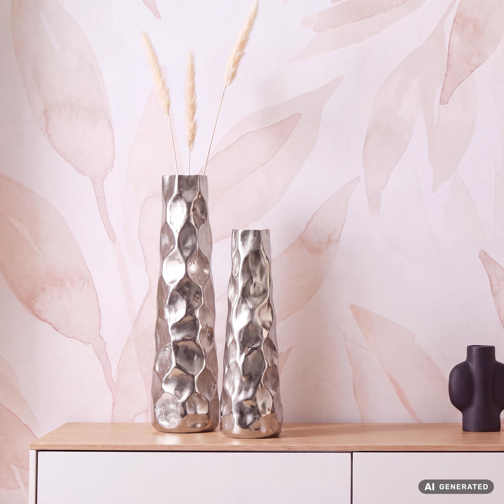FineBuy Deko Vase 2er Set Aluminium Blumenvase Modern, Dekovase Hammerschlag-Design 2-teilig für Blumen, Alu Tischvase Wohndeko Metall Tischdeko Handgefertigt