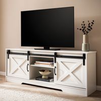 Lowboard FineBuy Fernsehkommode 150 cm TV Schrank Fernsehschrank Weiß Landhaus – Ansicht 1