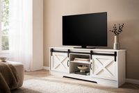 Lowboard FineBuy Fernsehkommode 150 cm TV Schrank Fernsehschrank Weiß Landhaus – Ansicht 7
