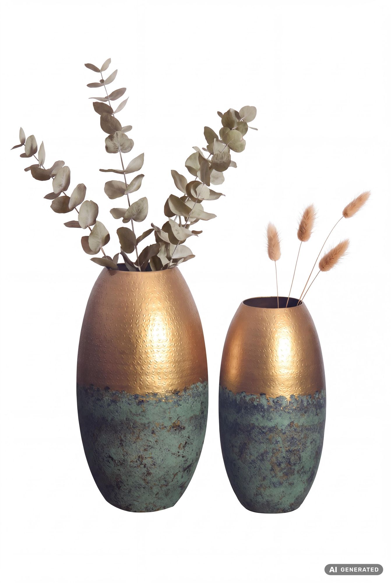 Vase 2er Set FineBuy Blumenvase Aluminium Gold Patina Tischvase Punziert Rund – Ansicht 6