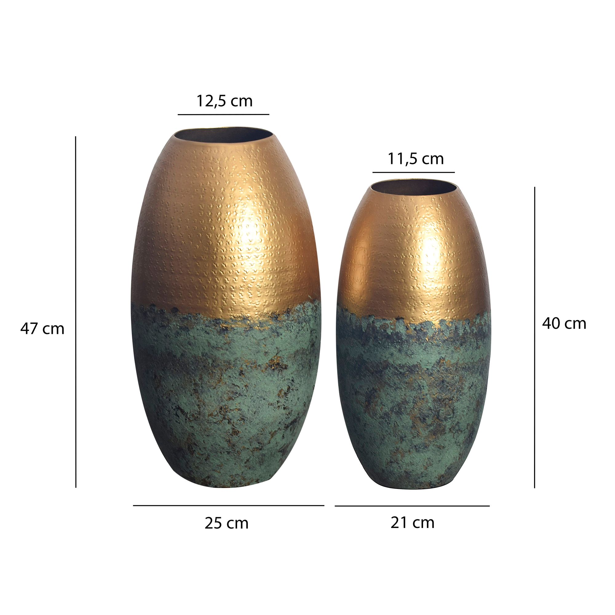 Vase 2er Set FineBuy Blumenvase Aluminium Gold Patina Tischvase Punziert Rund – Ansicht 3