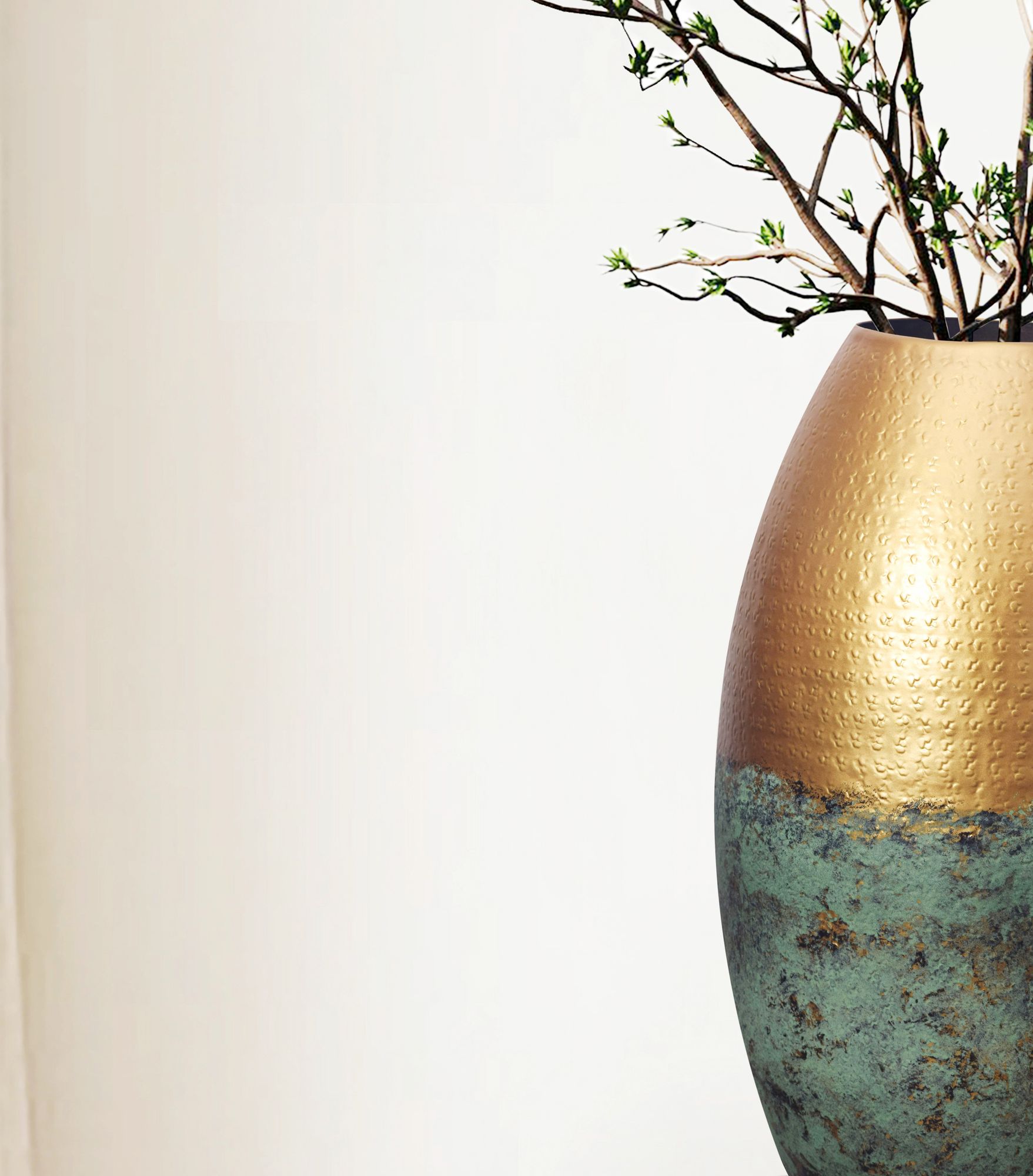 Vase 2er Set FineBuy Blumenvase Aluminium Gold Patina Tischvase Punziert Rund – Ansicht 5
