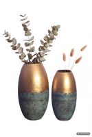 Vase 2er Set FineBuy Blumenvase Aluminium Gold Patina Tischvase Punziert Rund – Ansicht 6