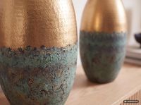 Vase 2er Set FineBuy Blumenvase Aluminium Gold Patina Tischvase Punziert Rund – Ansicht 5