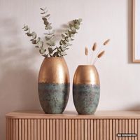 Vase 2er Set FineBuy Blumenvase Aluminium Gold Patina Tischvase Punziert Rund – Ansicht 1