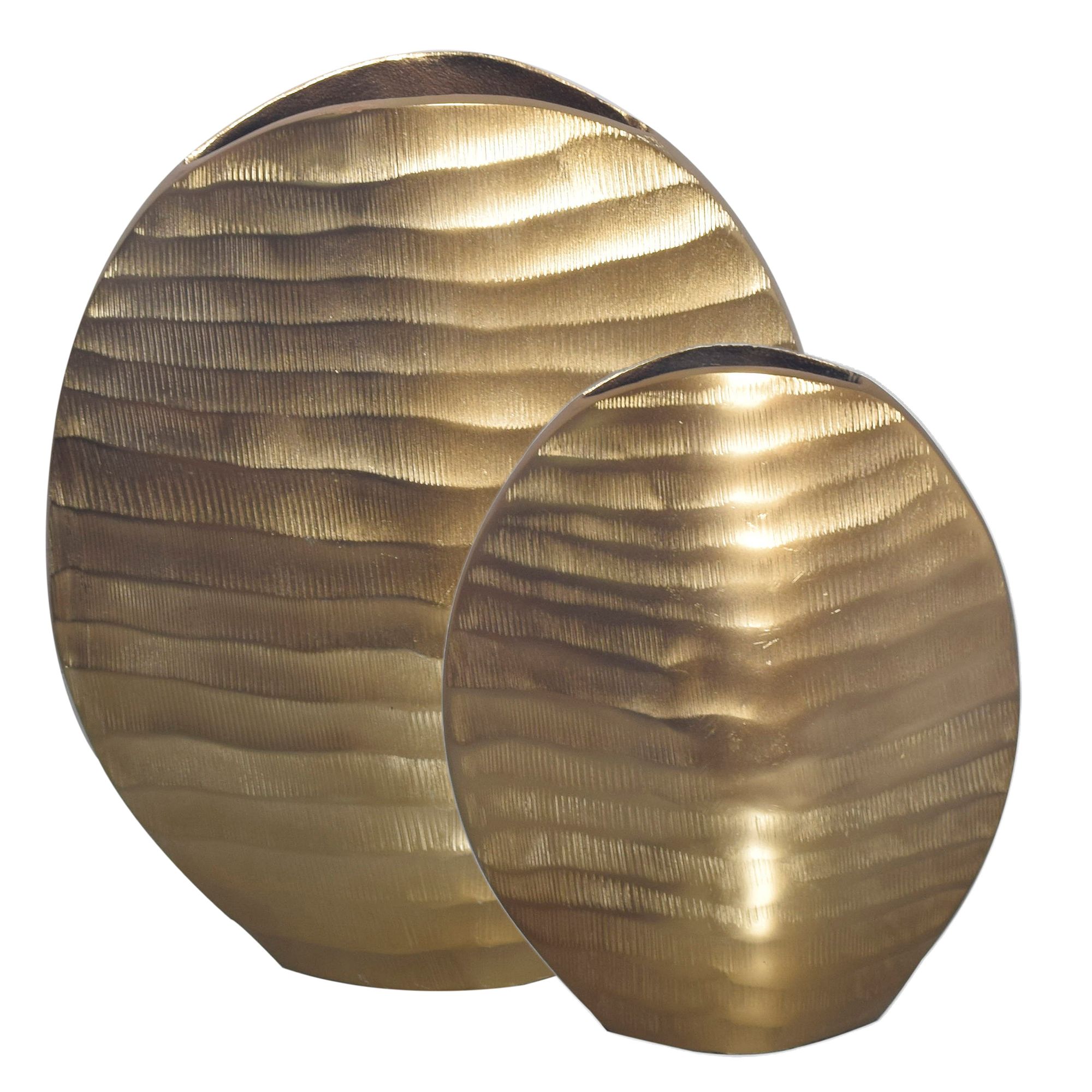 FineBuy Deko Vase 2er Set Aluminium Blumenvase Wellenmuster Modern, Dekovase Rund 2-teilig für Blumen, Alu Tischvase Wohndeko Metall Tischdeko Handgefertigt