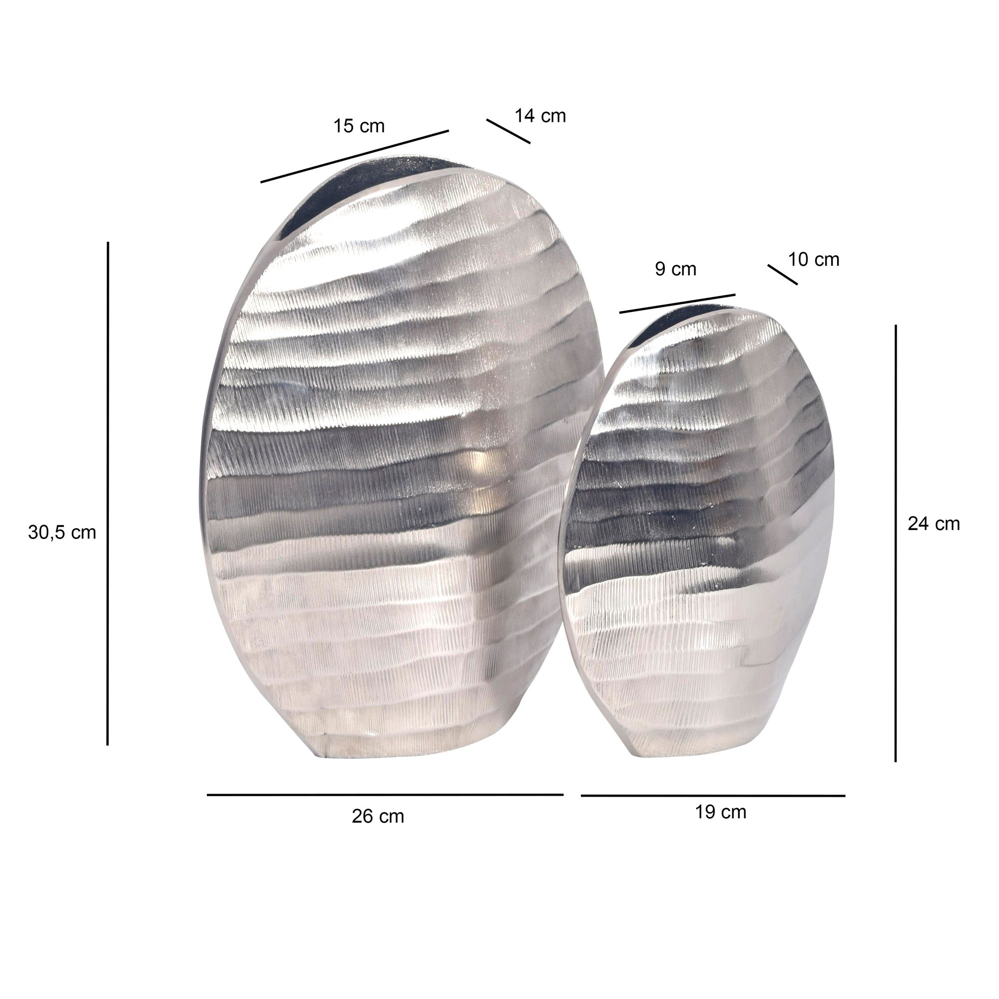 Vase 2er Set FineBuy Blumenvase Aluminium Tischvase Dekovase Rund Wellenmuster – Ansicht 3