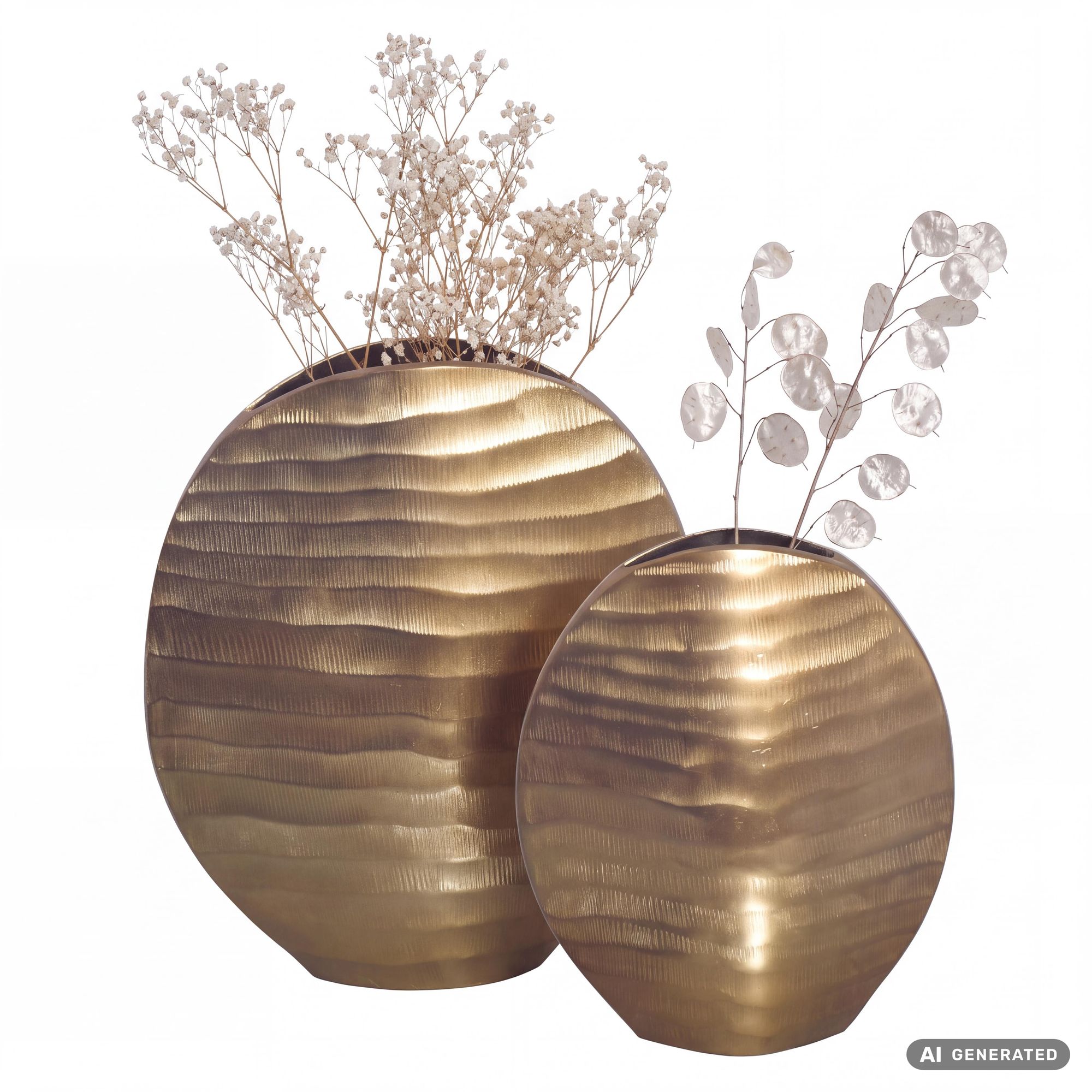 Vase 2er Set FineBuy Blumenvase Aluminium Tischvase Dekovase Rund Wellenmuster – Ansicht 6