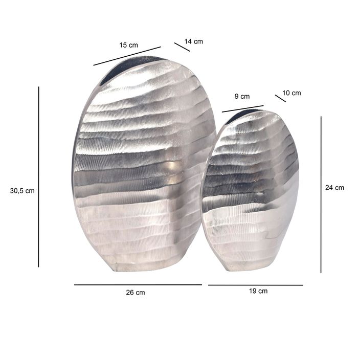 Vase 2er Set FineBuy Blumenvase Aluminium Tischvase Dekovase Rund Wellenmuster – Maßzeichnung