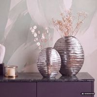 Vase 2er Set FineBuy Blumenvase Aluminium Tischvase Dekovase Rund Wellenmuster – Ansicht 1